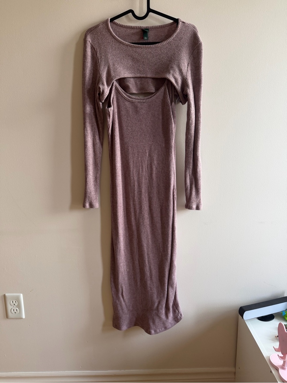 wild fable Dusty Rose Long Sleeve Cutout Midi Dress